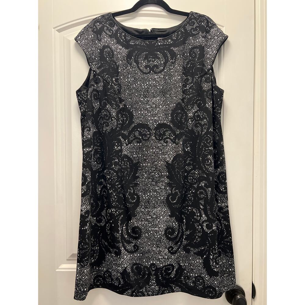 NWT Chico’s Women’s Novelty Slinky Lace Fashion Dress Size 4 (XXL)‎ Black White